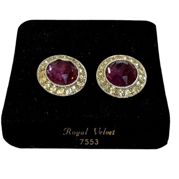 Vintage Sarah Coventry Royal Velvet Clip Earrings Stone Sparkly Holiday Party - Picture 3 of 6